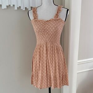Salty Lemon Peach Smocked Mini Dress Medium Boho Ruffle Strap Summer Babydoll
